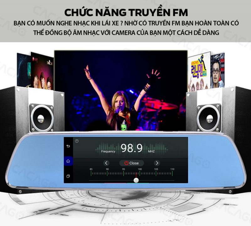 Chức năng truyền FM: Lái xe thư gian hơn với việc đồng bộ âm nhạc với camera của bạn một cách dễ dàng